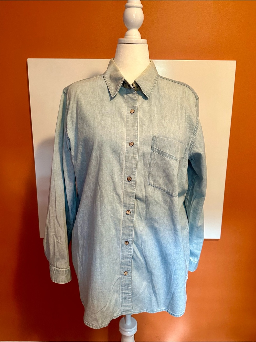 Coldwater Creek Americana Star Trim Denim Button Down Shirt Plus Size 1X